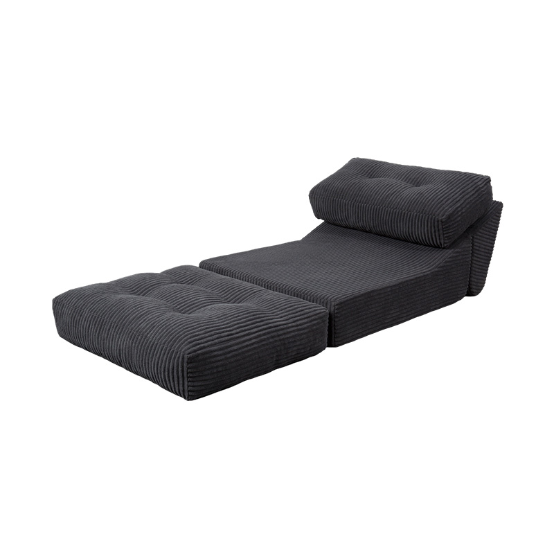 Składana wielofunkcyjna rozkładana sofa z pełnej pianki w ciemnoszarym sztruksie z ergonomicznym oparciem Składana wielofunkcyjna rozkładana sofa z pełnej pianki w ciemnoszarym sztruksie z ergonomicznym oparciem