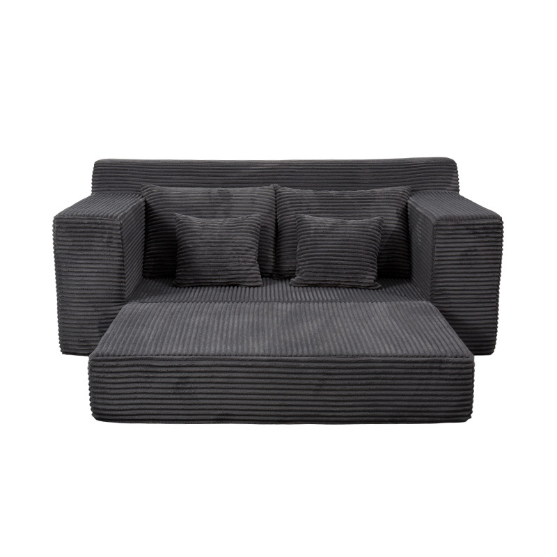 Rozkładana rozkładana sofa modułowa z ciemnoszarego sztruksu z wieloma poduszkami Rozkładana rozkładana sofa modułowa z ciemnoszarego sztruksu z wieloma poduszkami