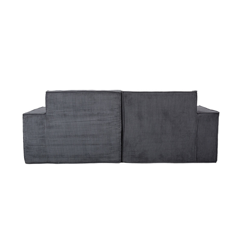 Podwójna sofa w bloku Tofu z ciemnoszarego sztruksu z szerokimi podłokietnikami Podwójna sofa w bloku Tofu z ciemnoszarego sztruksu z szerokimi podłokietnikami