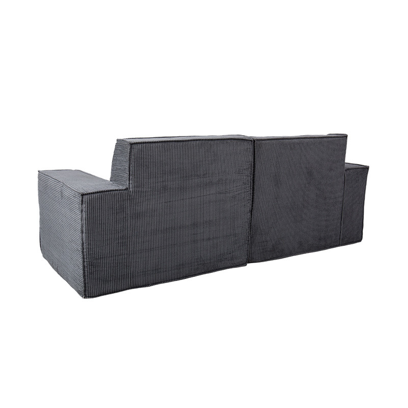 Podwójna sofa w bloku Tofu z ciemnoszarego sztruksu z szerokimi podłokietnikami Podwójna sofa w bloku Tofu z ciemnoszarego sztruksu z szerokimi podłokietnikami