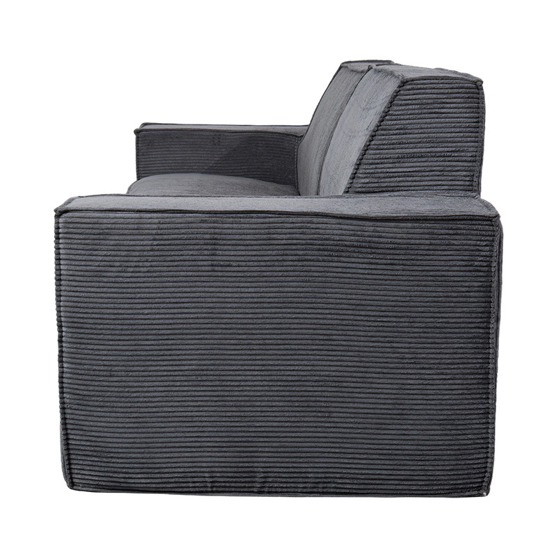 Podwójna sofa w bloku Tofu z ciemnoszarego sztruksu z szerokimi podłokietnikami Podwójna sofa w bloku Tofu z ciemnoszarego sztruksu z szerokimi podłokietnikami