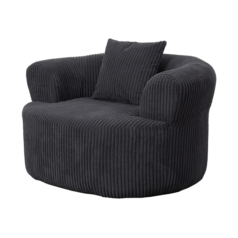 Pojedyncza sofa z pełną pianką z ciemnoszarego sztruksu z dopasowanymi poduszkami Pojedyncza sofa z pełną pianką z ciemnoszarego sztruksu z dopasowanymi poduszkami