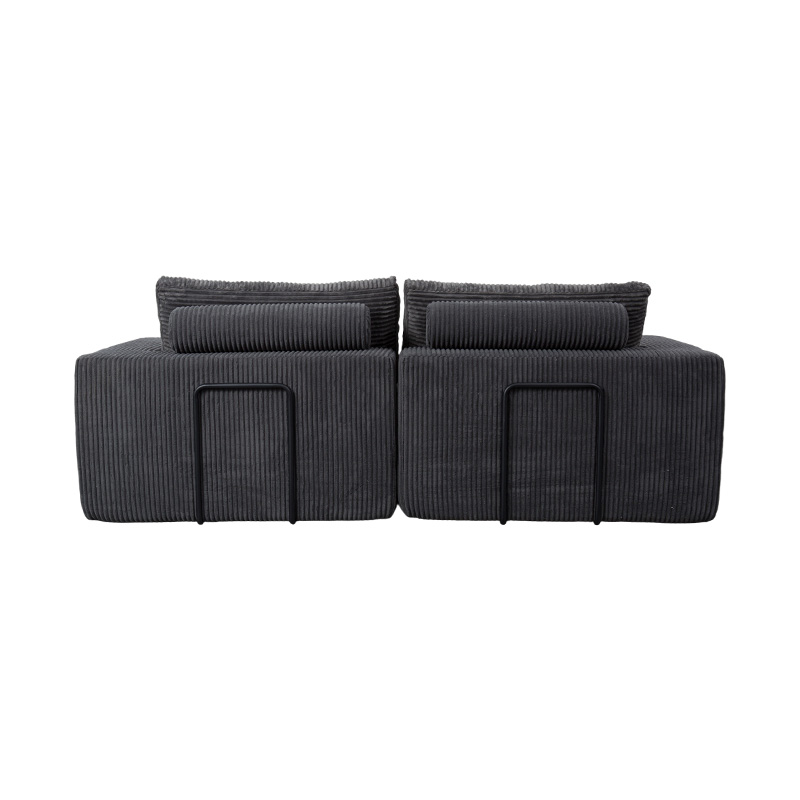 Nowoczesna rozkładana sofa z ciemnoszarego sztruksu z poduszkami, elastyczny układ modułowy