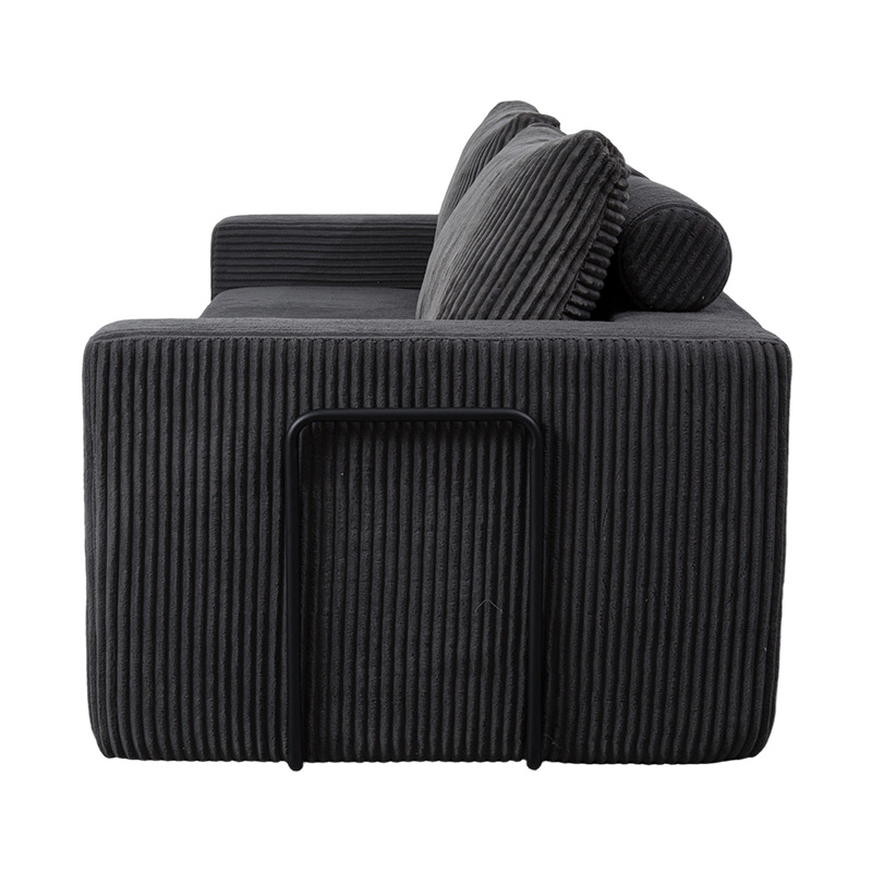Nowoczesna rozkładana sofa z ciemnoszarego sztruksu z poduszkami, elastyczny układ modułowy