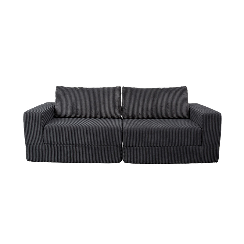 Nowoczesna rozkładana sofa z ciemnoszarego sztruksu z poduszkami, elastyczny układ modułowy