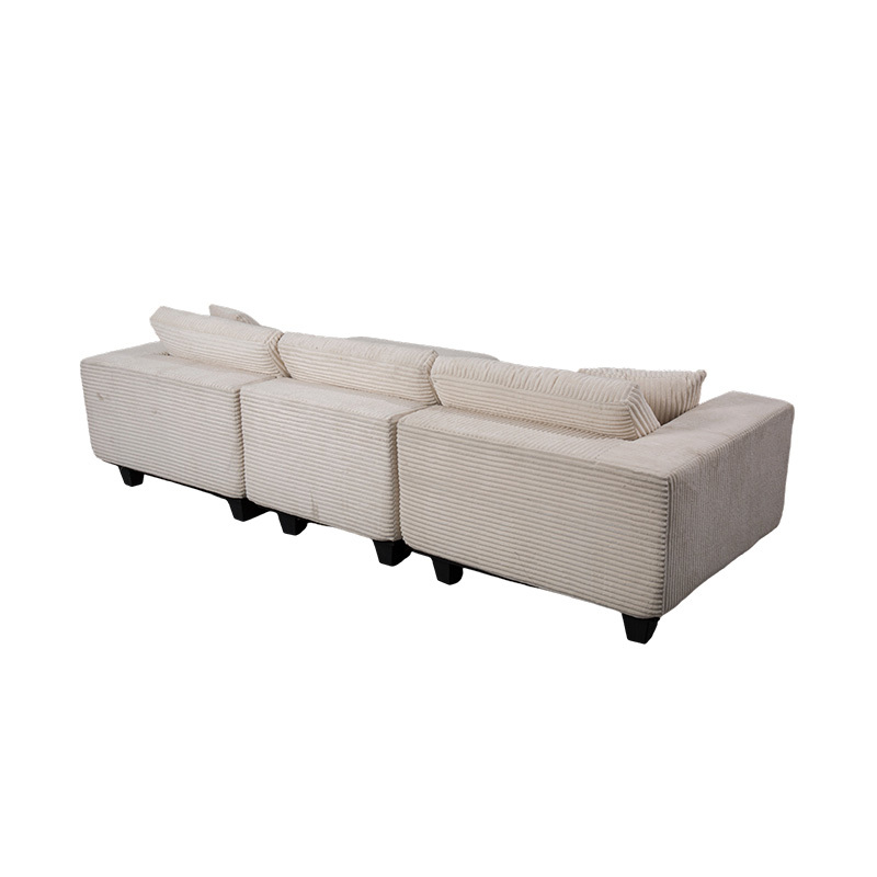 Duża narożna sofa w kształcie litery L ze sztruksu w kolorze złamanej bieli, o nowoczesnym, minimalistycznym designie Duża narożna sofa w kształcie litery L ze sztruksu w kolorze złamanej bieli, o nowoczesnym, minimalistycznym designie