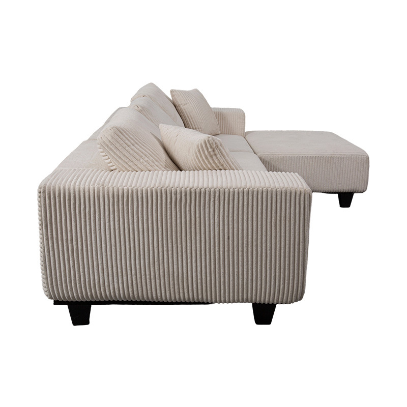 Duża narożna sofa w kształcie litery L ze sztruksu w kolorze złamanej bieli, o nowoczesnym, minimalistycznym designie Duża narożna sofa w kształcie litery L ze sztruksu w kolorze złamanej bieli, o nowoczesnym, minimalistycznym designie