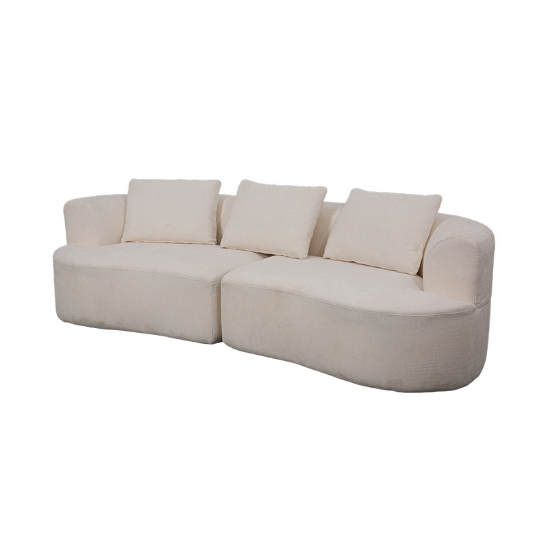 Modułowa sofa podwójna z kremowego aksamitu z dopasowanymi poduszkami i zakrzywionym oparciem Modułowa sofa podwójna z kremowego aksamitu z dopasowanymi poduszkami i zakrzywionym oparciem