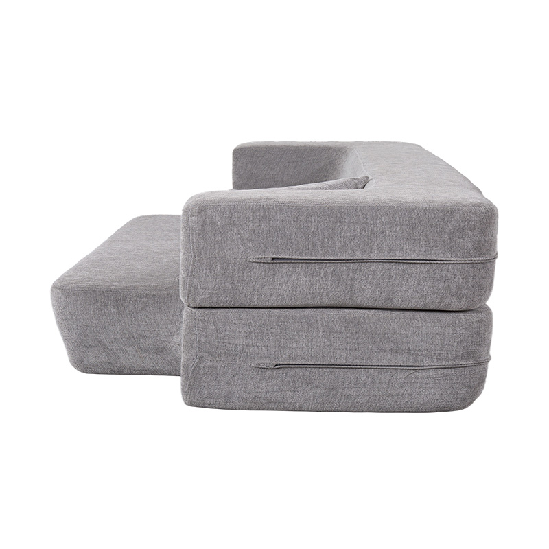 Rozkładana wielofunkcyjna sofa rozkładana z jasnoszarego aksamitu z poduszkami Rozkładana wielofunkcyjna sofa rozkładana z jasnoszarego aksamitu z poduszkami